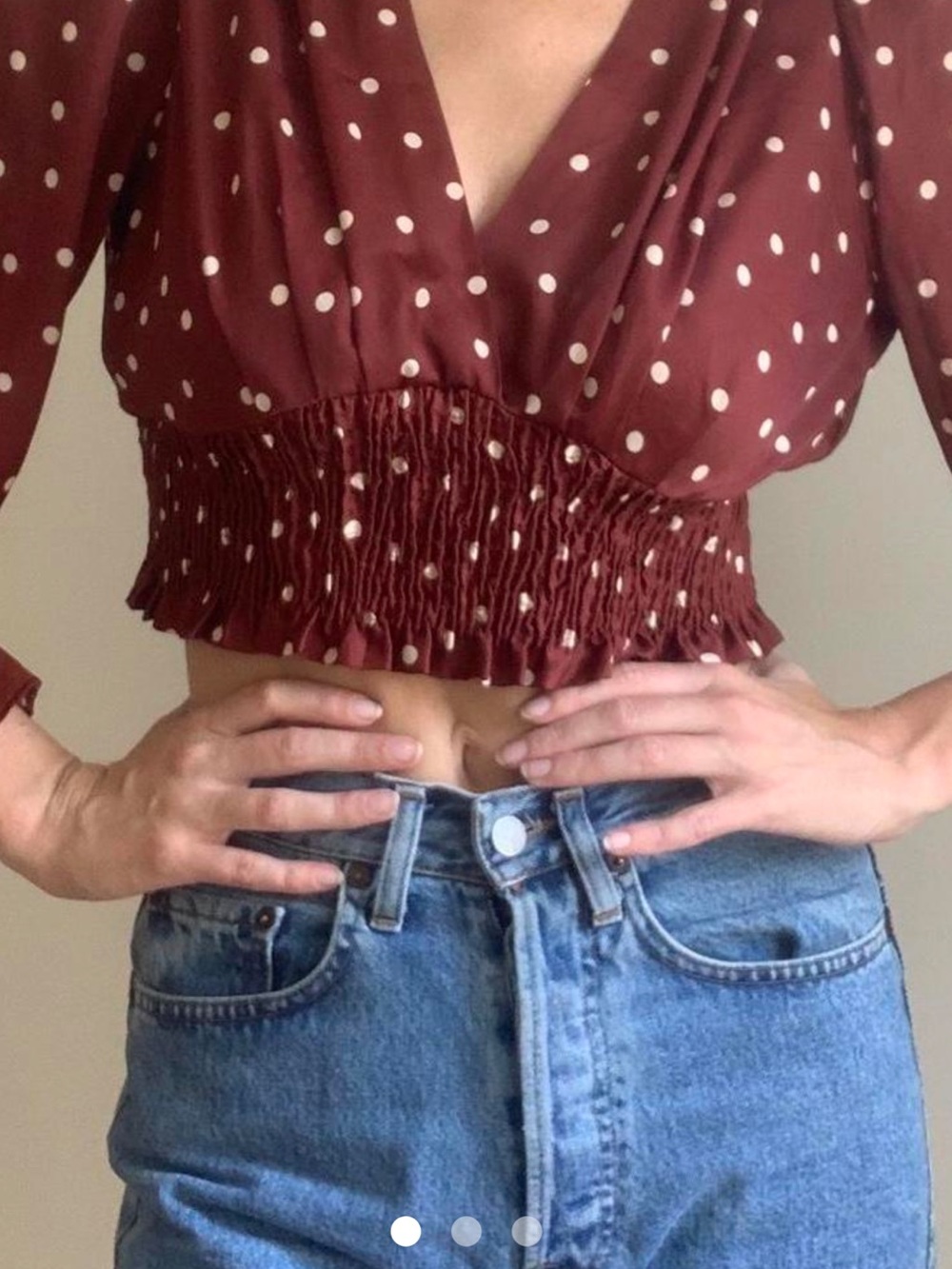 Zara Brown & White Polka Dot Smocked Crop Top